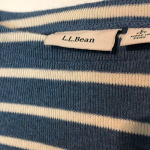 LL Bean boat neck light blue and off white top